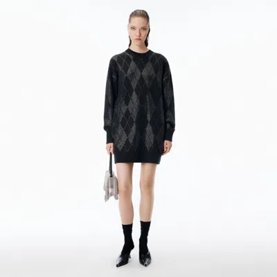 Alexander Wang Crystal Hotfix Argyle Wool-blend Dress In Gray