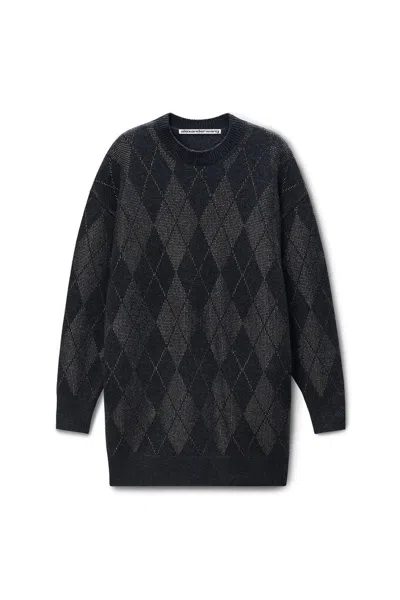 Alexander Wang Crystal Hotfix Argyle Wool-blend Dress In Gray