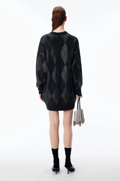 Alexander Wang Crystal Hotfix Argyle Wool-blend Dress In Gray