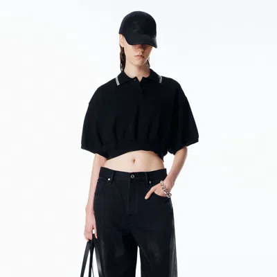 Alexander Wang Cropped Cinched Cotton Polo In Black