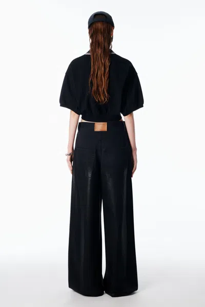 Alexander Wang Cropped Cinched Cotton Polo In Black