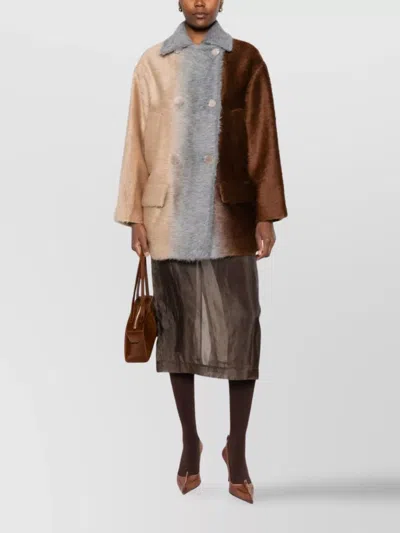 Fendi Wool Coat With Button Embellishments And Pockets In Multi