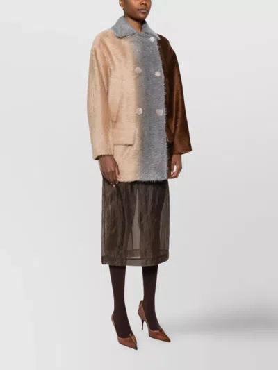 Fendi Wool Coat With Button Embellishments And Pockets In Multi