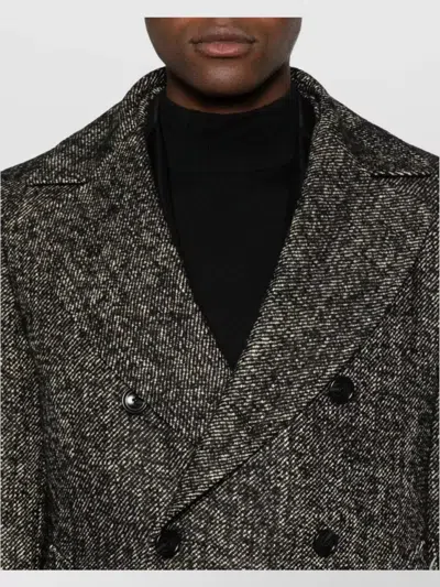 Tagliatore Long Sleeve Coat Notched Lapels Pockets In Black