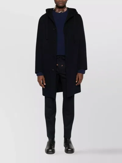 Lardini Classic Black Virgin Wool Coat With Hood And Front Button Fastening In Black