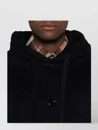 Lardini Classic Black Virgin Wool Coat With Hood And Front Button Fastening In Black