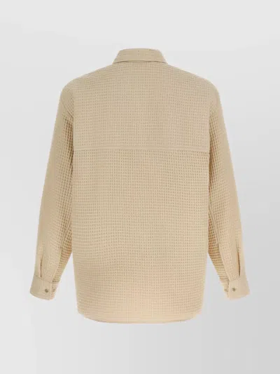 Séfr Sefr Waffle Knit Pointed Collar Button Closure Long Cuffed Sleeves Shirt In Animal Print