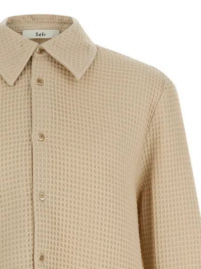 Séfr Sefr Waffle Knit Pointed Collar Button Closure Long Cuffed Sleeves Shirt In Animal Print