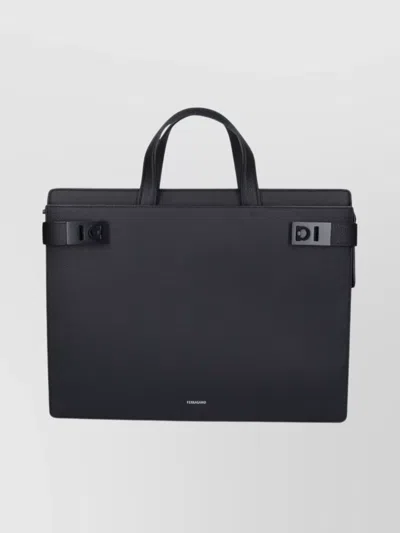 Ferragamo Structured Textured Laptop Bags And Briefcases In Black