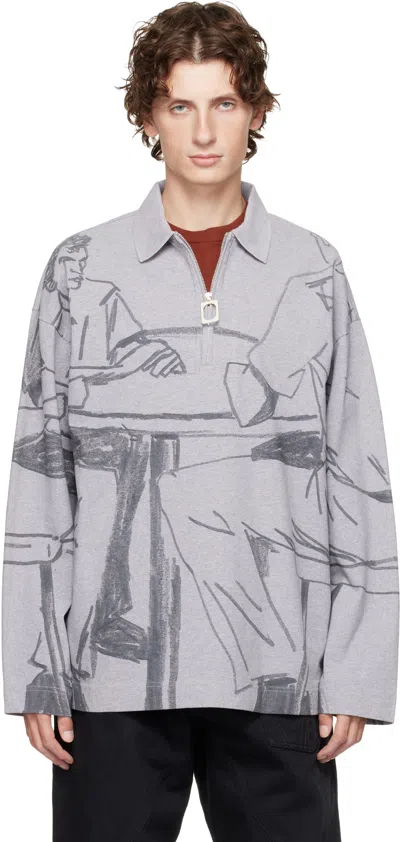 Jw Anderson Gray Printed Rugby Polo In Gray