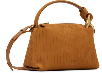 Jw Anderson Jwa Corner Small Chain-embellished Ribbed Nubuck Shoulder Bag In Brown