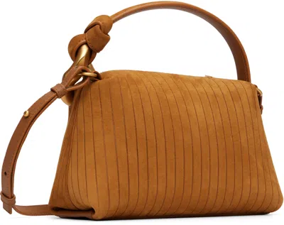 Jw Anderson Jwa Corner Small Chain-embellished Ribbed Nubuck Shoulder Bag In Brown