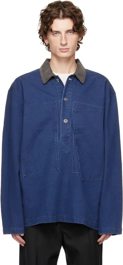 Jw Anderson Long Sleeve Polo Shirt With Patch Pocket In Blue