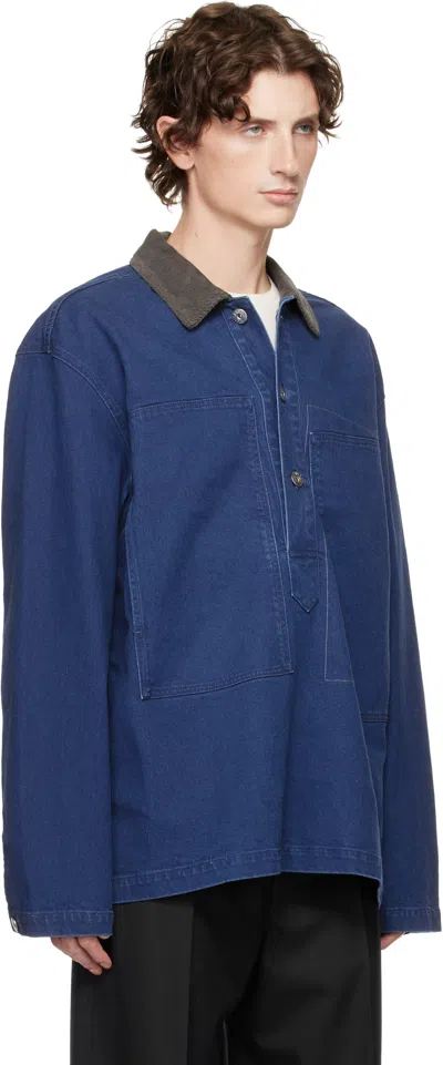 Jw Anderson Long Sleeve Polo Shirt With Patch Pocket In Blue
