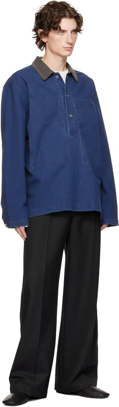 Jw Anderson Long Sleeve Polo Shirt With Patch Pocket In Blue