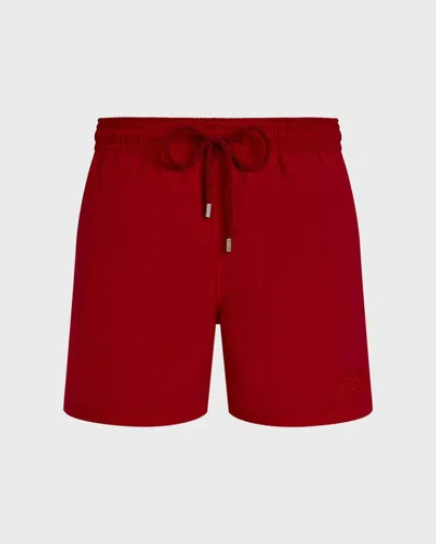 Vilebrequin Men Long Swim Shorts Water-reactive Ronde Des Tortues In Red
