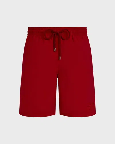 Vilebrequin Men Long Swim Shorts Water-reactive Ronde Des Tortues In Red