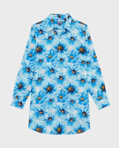 Vilebrequin Long-sleeves Floral Shirt Mini Dress In Blue