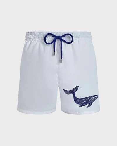 Vilebrequin Men Swim Shorts Embroidered Whale In White
