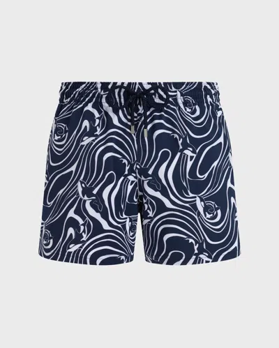Vilebrequin Moorise Straight-leg Mid-length Printed Swim Shorts In Blue