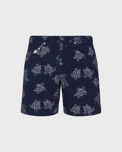 Vilebrequin Five-pocket Turtle-print Bermuda Shorts In Blue