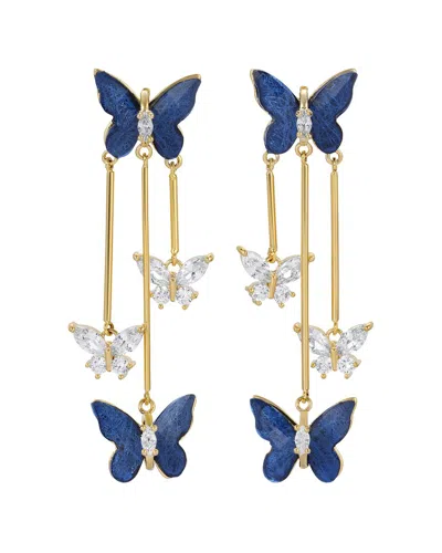 Eye Candy La Luisa Butterfly Dangle Cz Drop Earrings In Blue