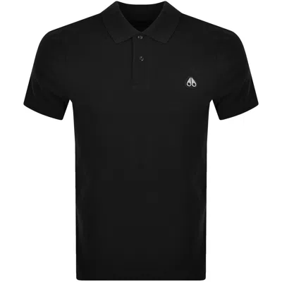 Moose Knuckles Black Polo With Classic Collar And Logo Patch On The Front In Black
