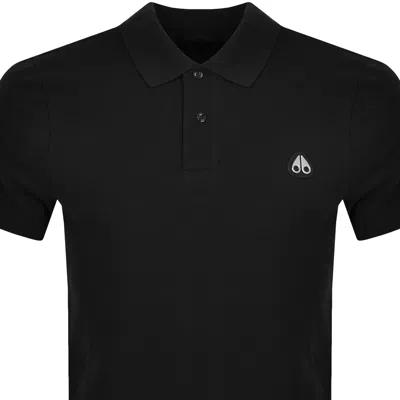 Moose Knuckles Black Polo With Classic Collar And Logo Patch On The Front In Black