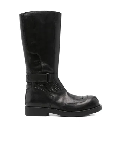 Mm6 Maison Margiela Black Calf Leather Biker Boots In Black