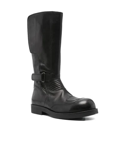 Mm6 Maison Margiela Black Calf Leather Biker Boots In Black