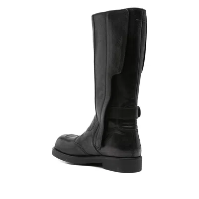Mm6 Maison Margiela Black Calf Leather Biker Boots In Black