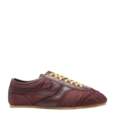 Dries Van Noten Low-top Nylon Running Sneakers With Leather Inserts In Red