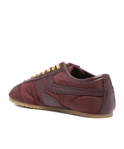 Dries Van Noten Low-top Nylon Running Sneakers With Leather Inserts In Red