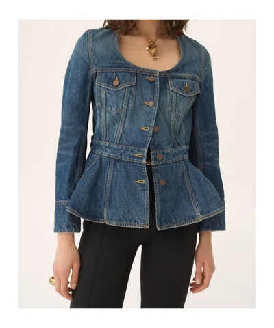 Chloé Denim Ruffled Equestrian Jacket In Blue