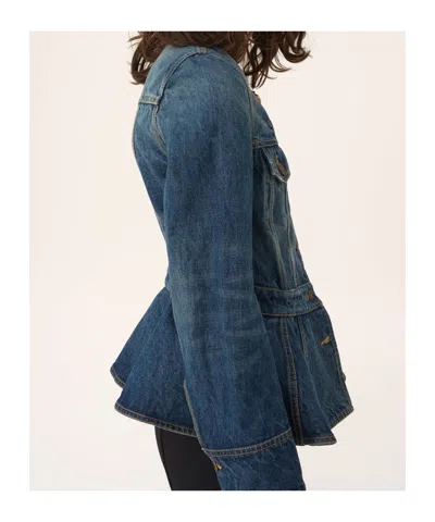 Chloé Denim Ruffled Equestrian Jacket In Blue