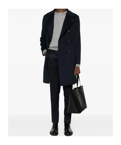 Tagliatore Double-breasted Coat In Blue