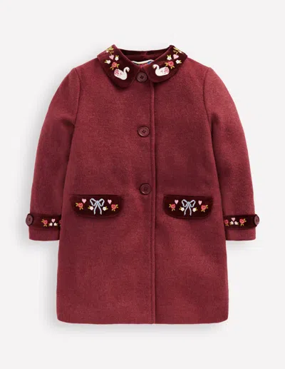 Boden Wool Blend Coat Chestnut Swan Embroidery  In Multi