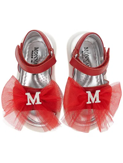 Monnalisa Sandals With Rhinestone Logo In Red