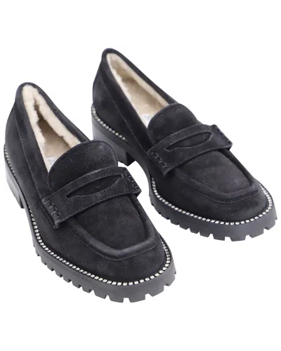 Jimmy Choo Deanna Crystal-embellished Shearling-lined Suede Loafers In Black