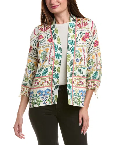 Johnny Was Drawstring Cuff Cropped Linen Kimono In Multi