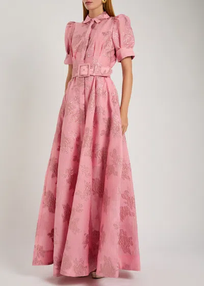 Rebecca Vallance Benette Belted Brocade Shirt Dress In Pink
