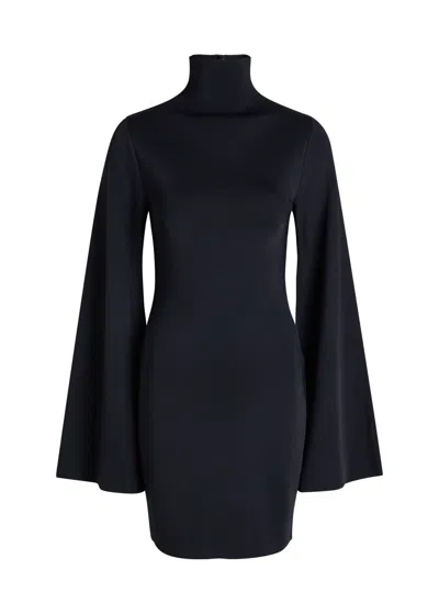 Calvin Klein Fitted Long Sleeve High Neck Dress In Blue