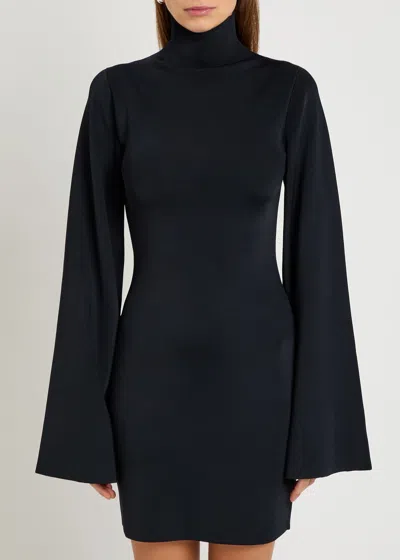 Calvin Klein Fitted Long Sleeve High Neck Dress In Blue