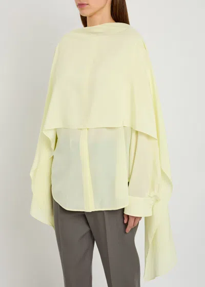 Calvin Klein Draped Long Sleeve Asymmetric Top With Buttons In Yellow