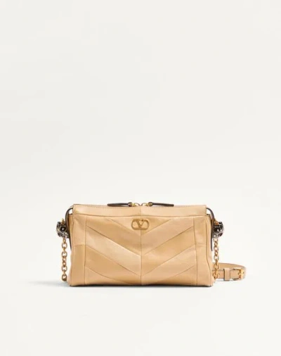Valentino Garavani Panthea Small Shoulder Bag In Nappa Leather With A Chevron Pattern In Brown