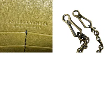 Pre-owned Bottega Veneta Beige Khaki Yellow Intrecciato Chain/shoulder Wallet ()