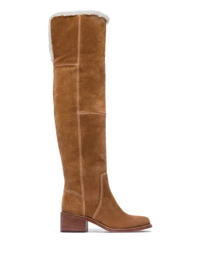 Bernardo 1946 Brix Shearling-cuff Suede Boots In Brown