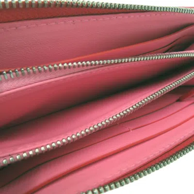 Pre-owned Bottega Veneta Pink Red Color Leather Long Wallet (bi-fold) () In Multi