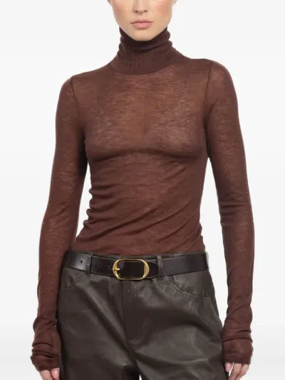 Sprwmn Turtleneck Long-sleeve Top In Brown