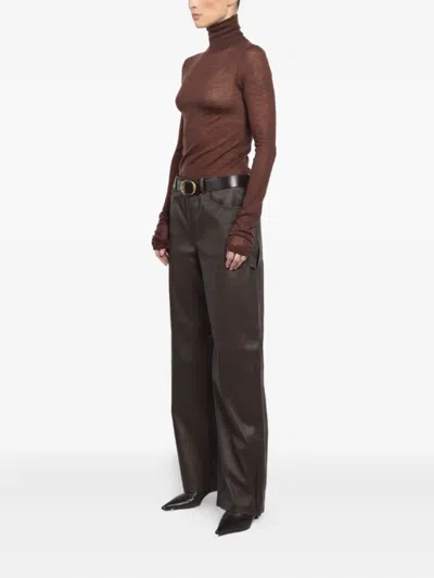 Sprwmn Turtleneck Long-sleeve Top In Brown